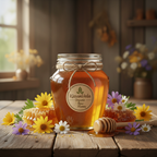 KissanVeda Raw Forest Honey in a rustic glass jar